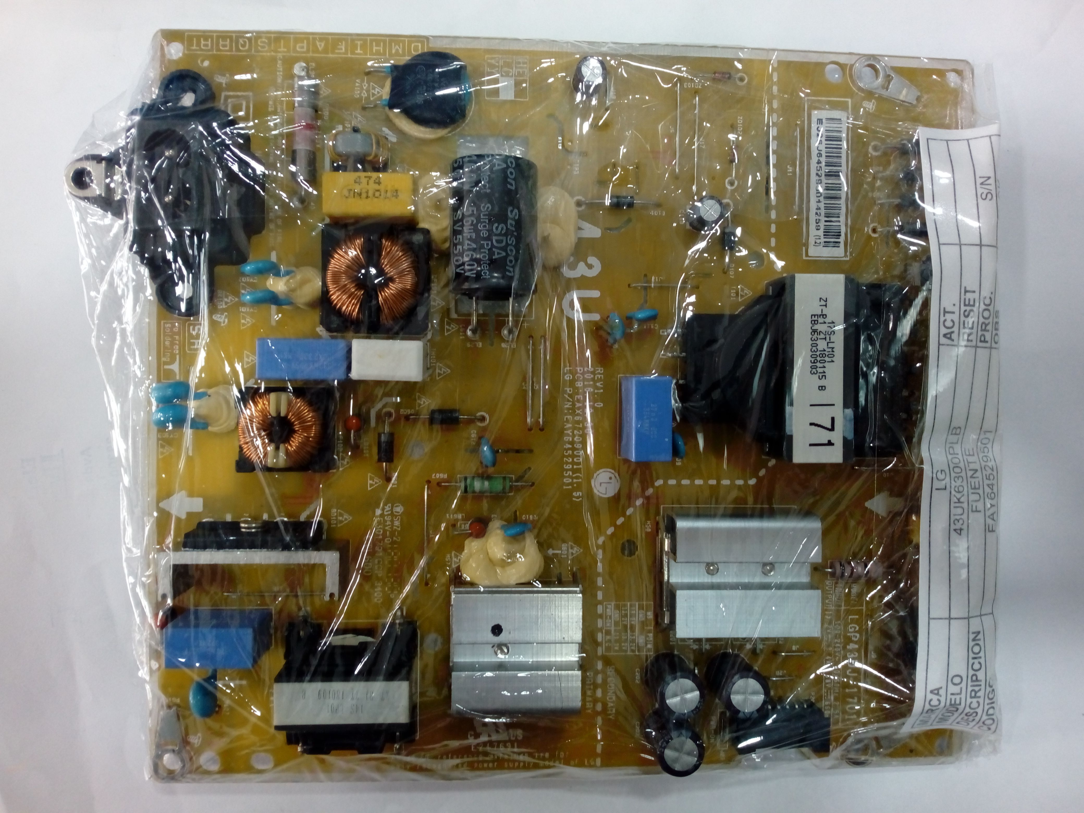 Carte Alimentation (platine) Pour TV LG 43UK6300PLB - Réf. EAY64529501 / EAX67209001 (Occasion)